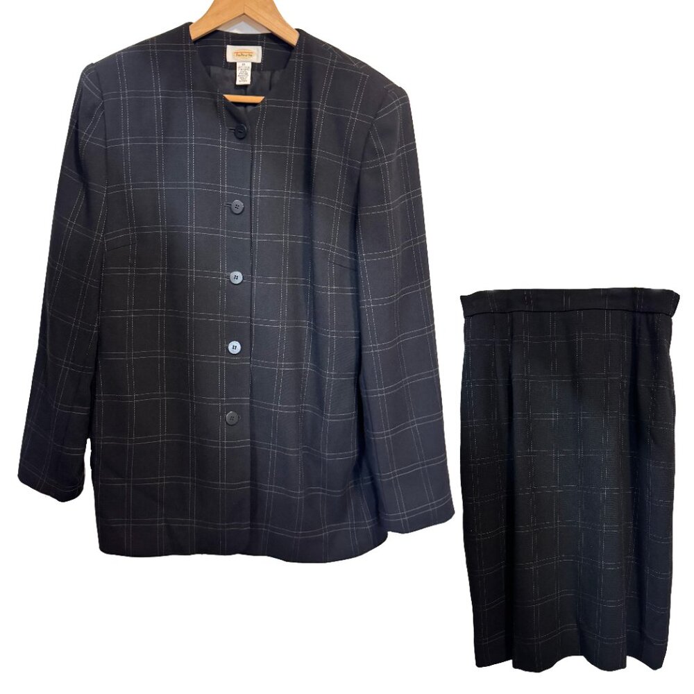 Talbots Black Windowpane Blazer & Skirt Suit Set Size 10 Classic Career